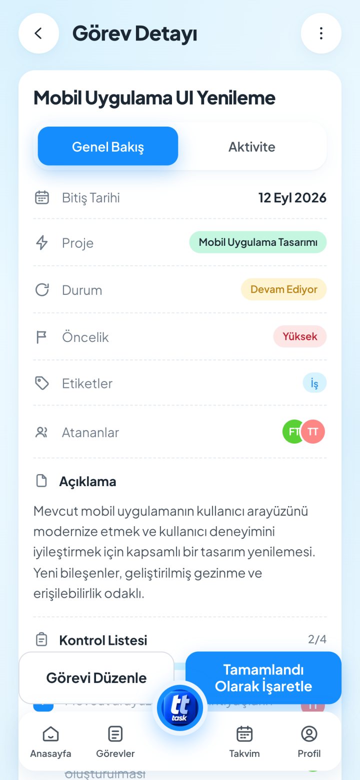 Görev detayı ve kontrol listesi